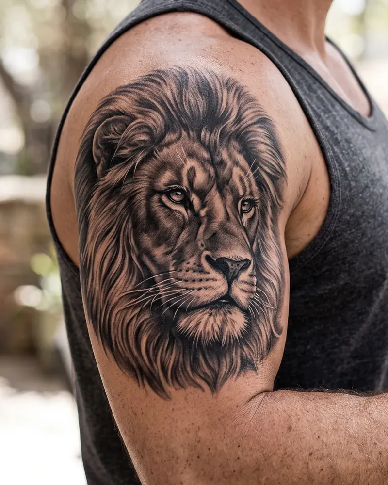 Realismus Tattoo: Tierporträt in Schwarzgrau mit weichen Übergängen.