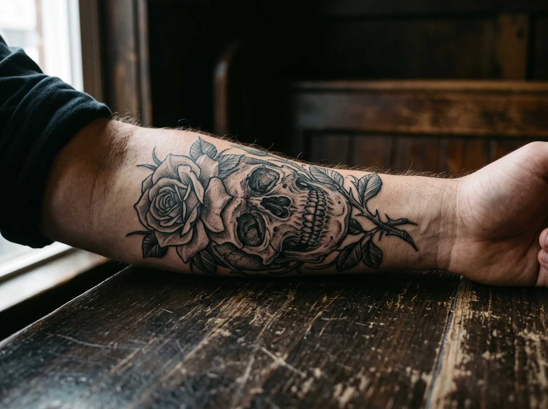 Verheiltes Tattoo in Schwarzgrau mit klaren Linien